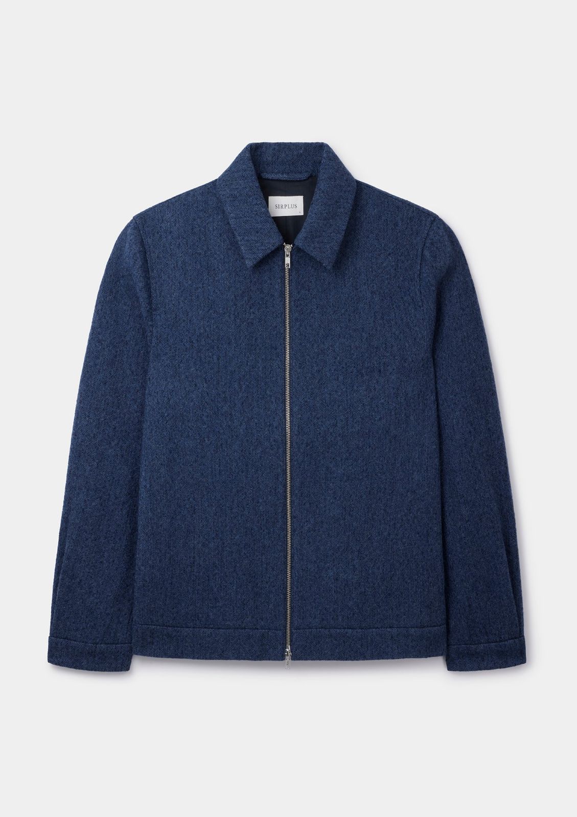 Blue Brushed Herringbone Wool Zip Jacket