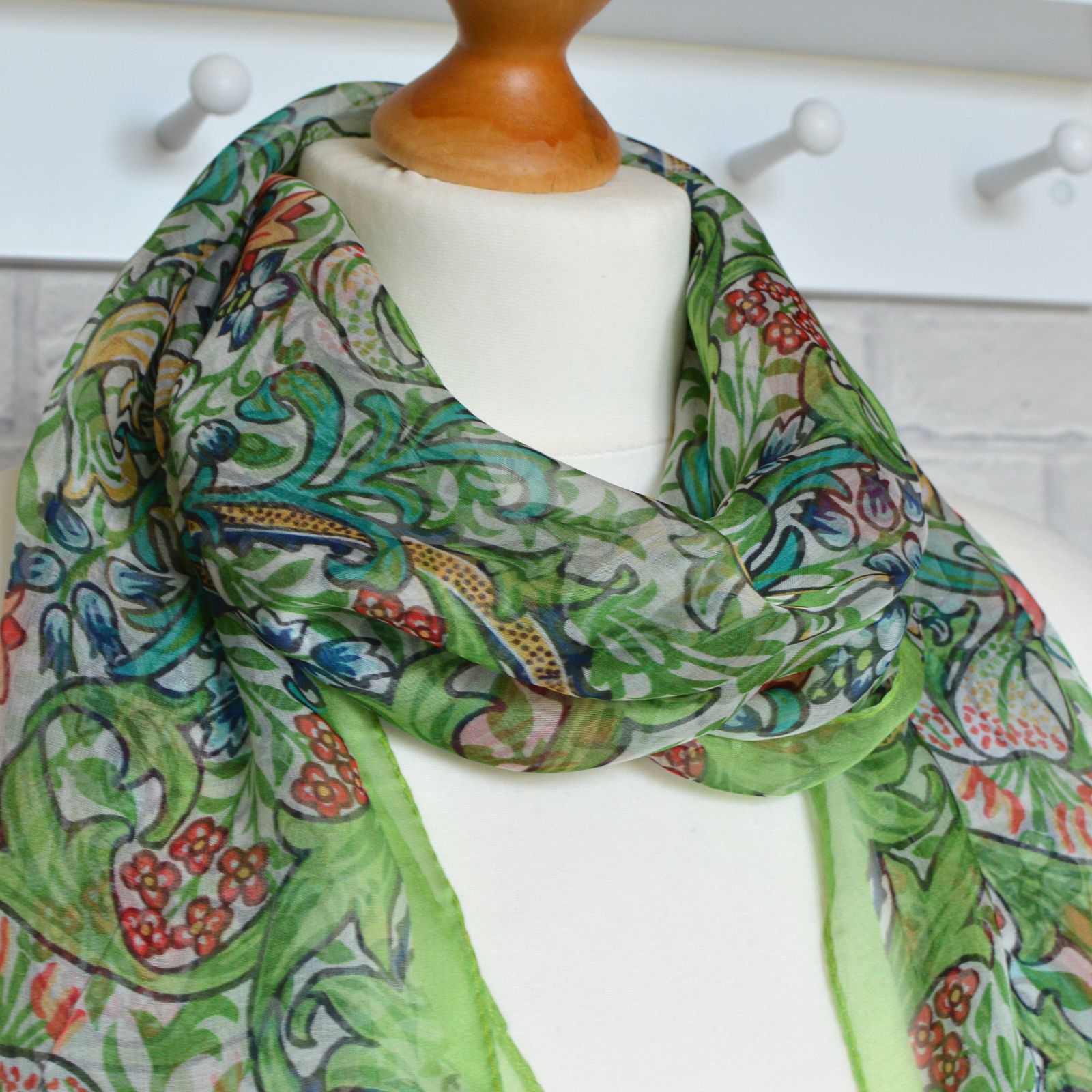 Green Silk Chiffon Scarf | Aria Golden Lily Collection