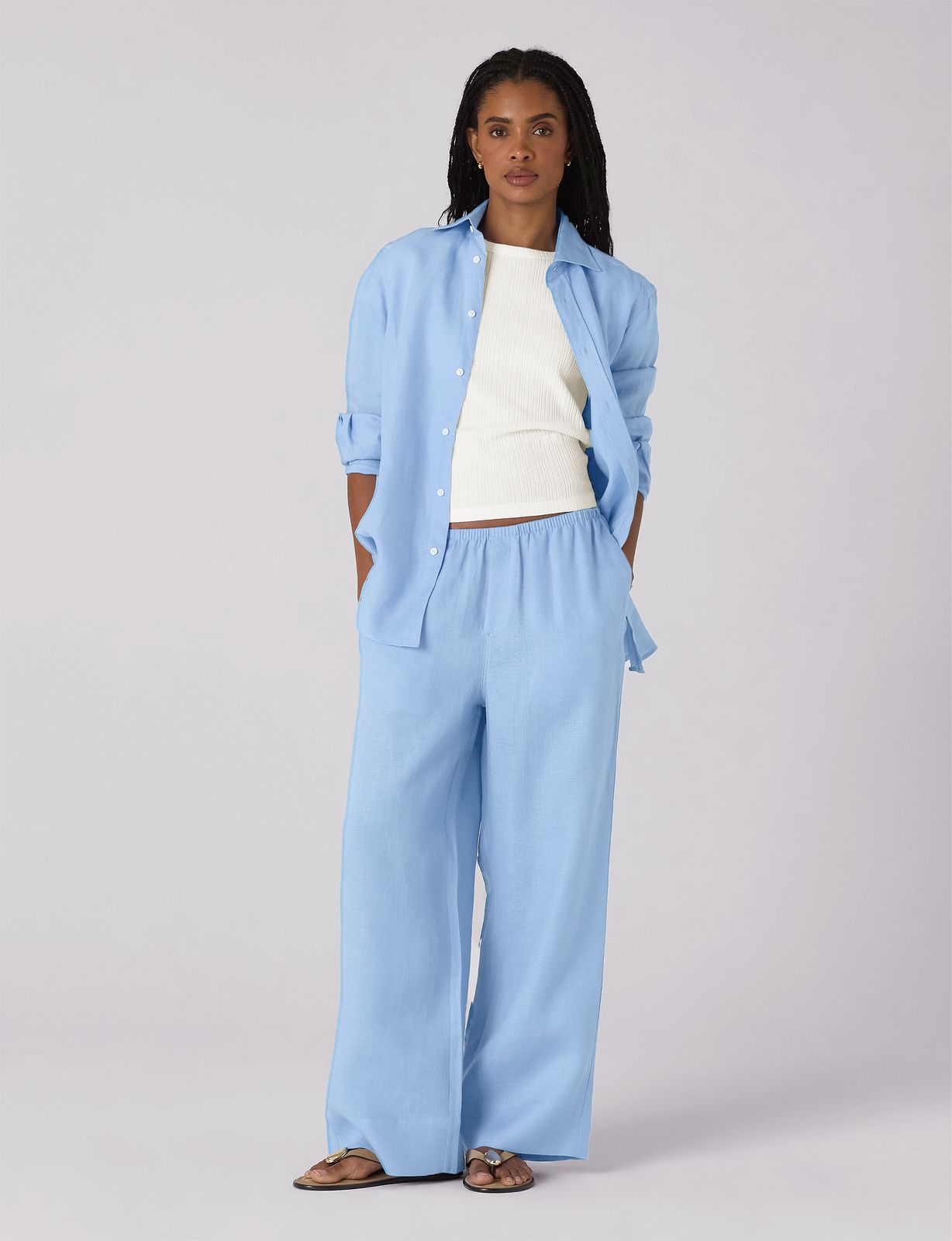 The Set: Linen Cornflower Blue Shirt & Trouser
