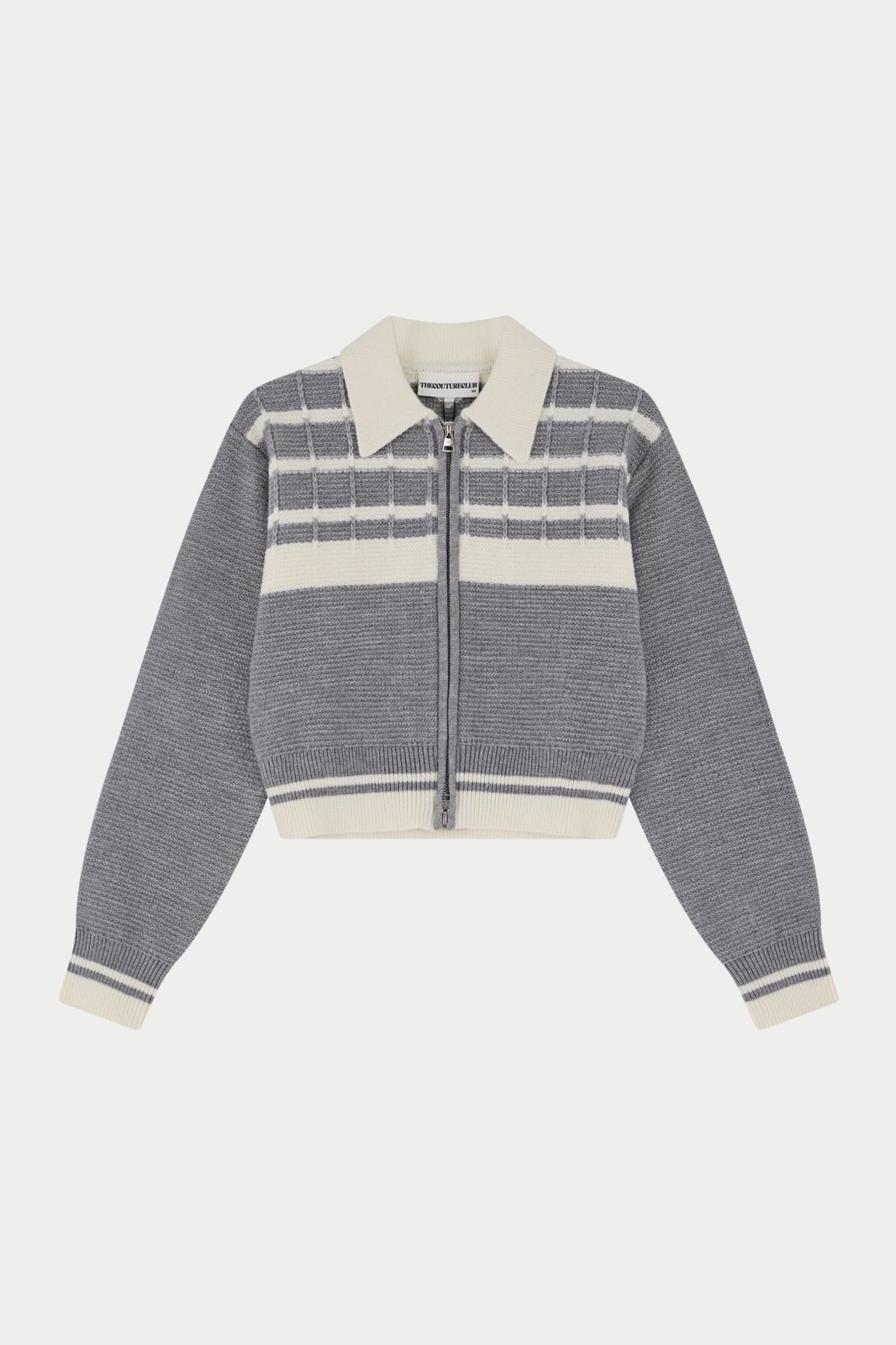 CONTRAST STRIPE KNITTED ZIP THROUGH - GREY