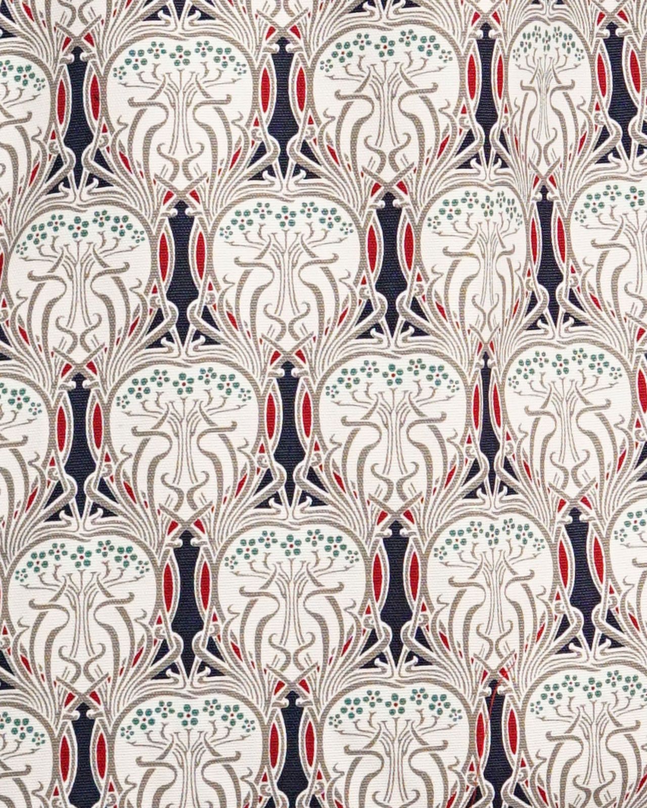 Tote Bag Canvas Lined Blue Red & White Art Nouveau Print Shoulder Bag