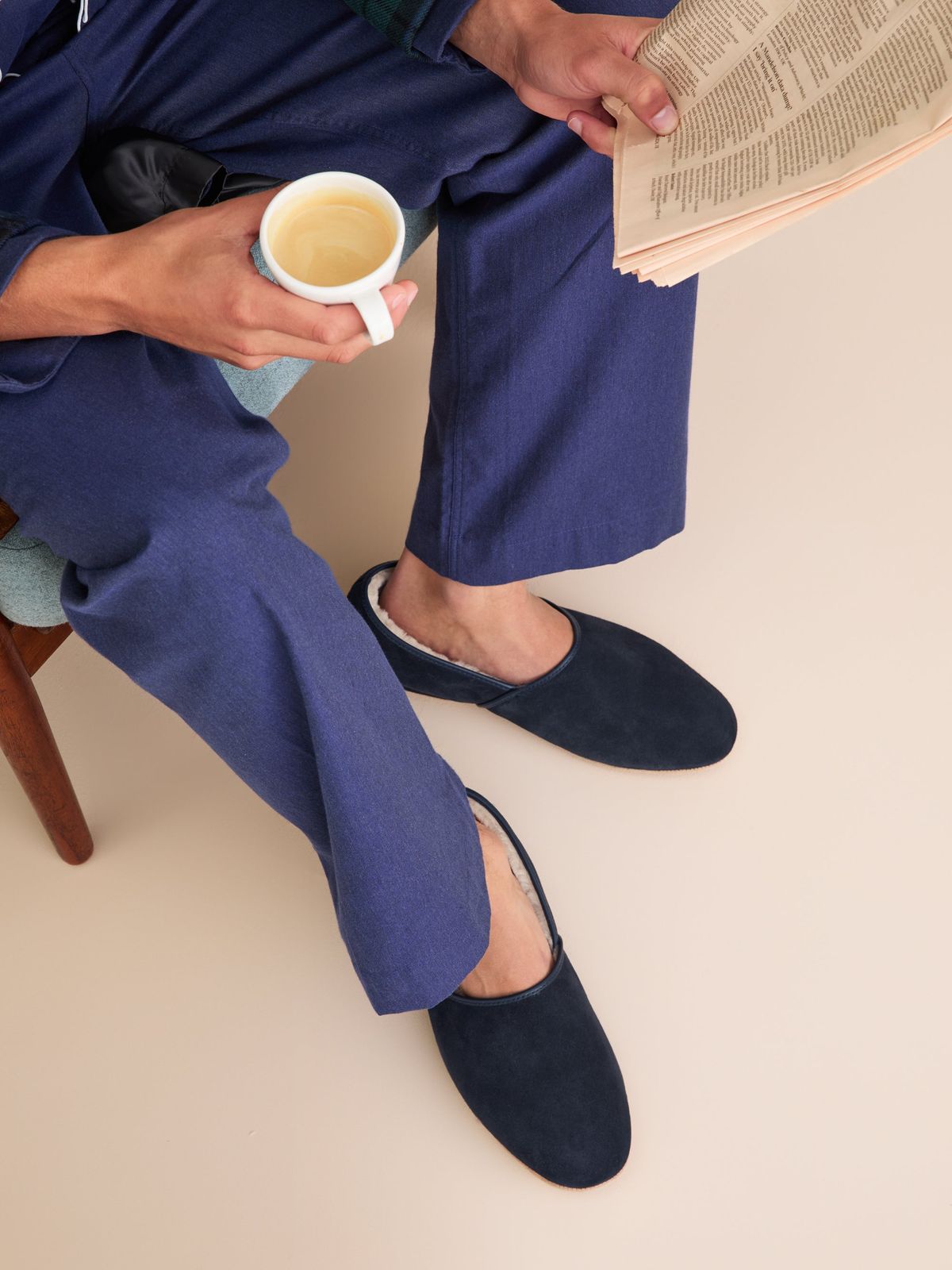 Crawford Suede & Sheepskin Slippers Navy Blue