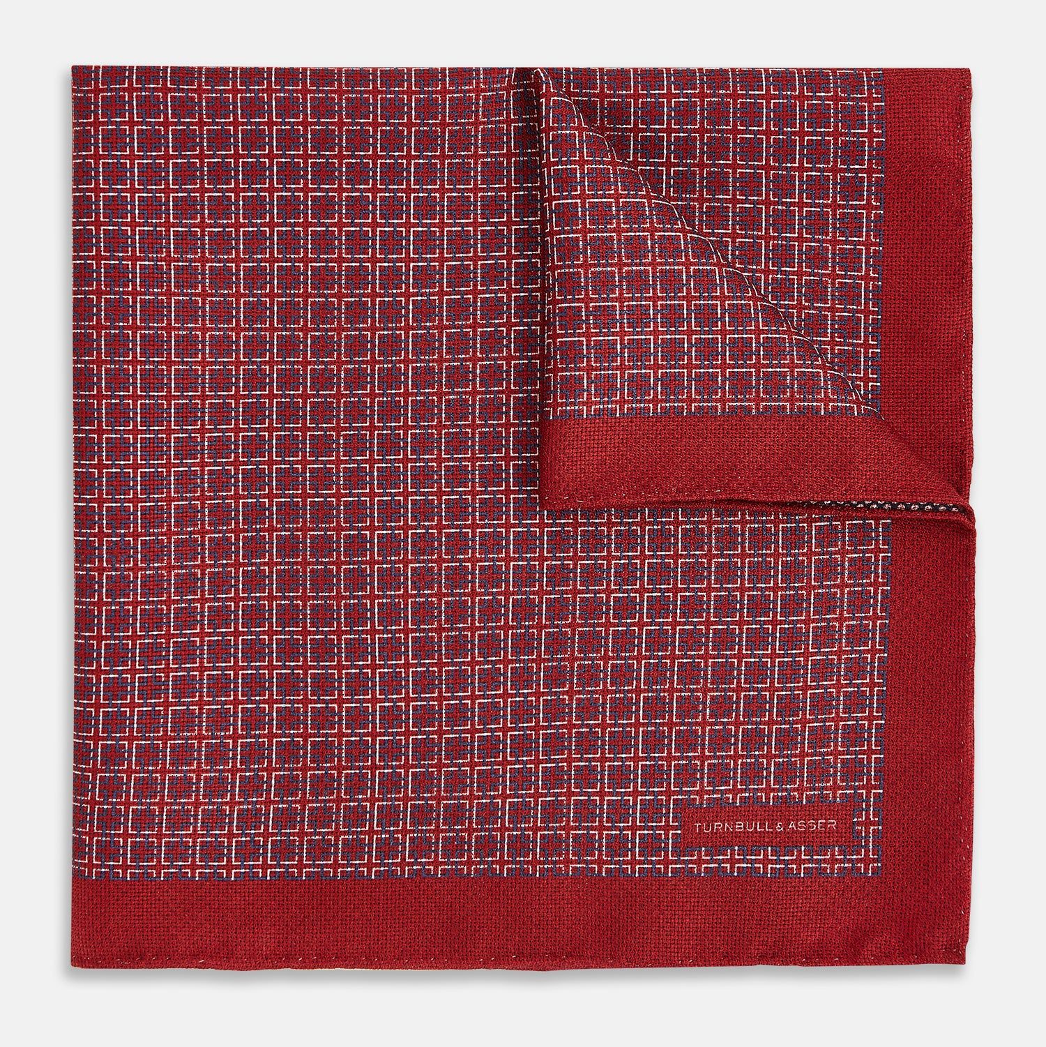 Geometric Red Pocket Square in Silk