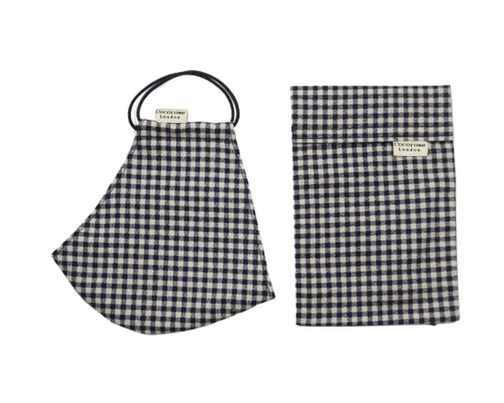 Cotton Face Mask with Filter Pocket and Matching Pouch - Gingham Black
