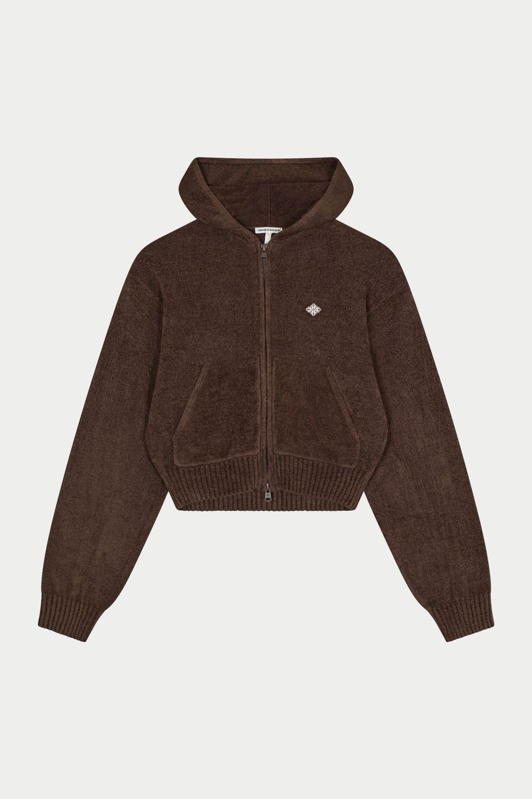 TOWELLING ZIP THROUGH HOODIE - CHOCOLATE