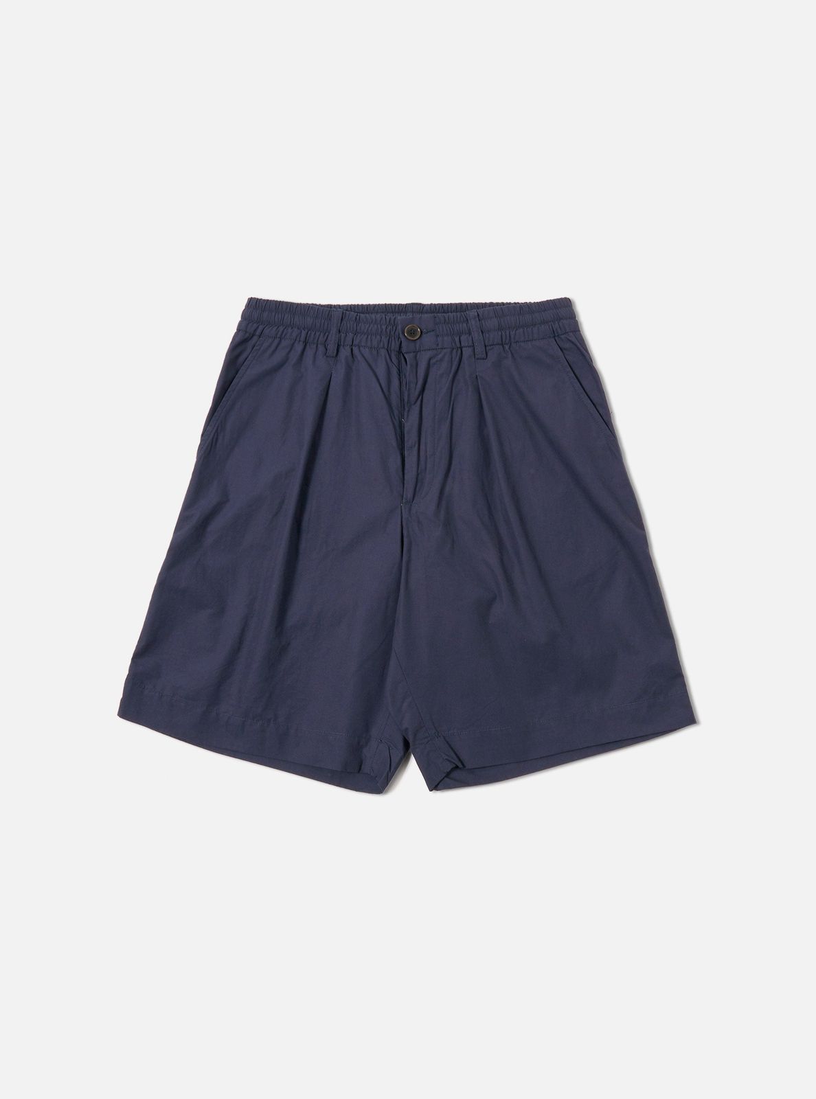 Navy Peached Poplin Pleated Track Short