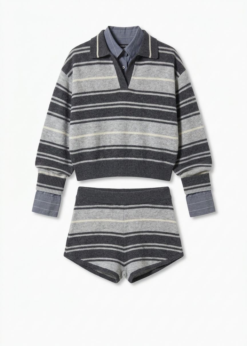 Belize Knit Hot Pants - Grey Stripe