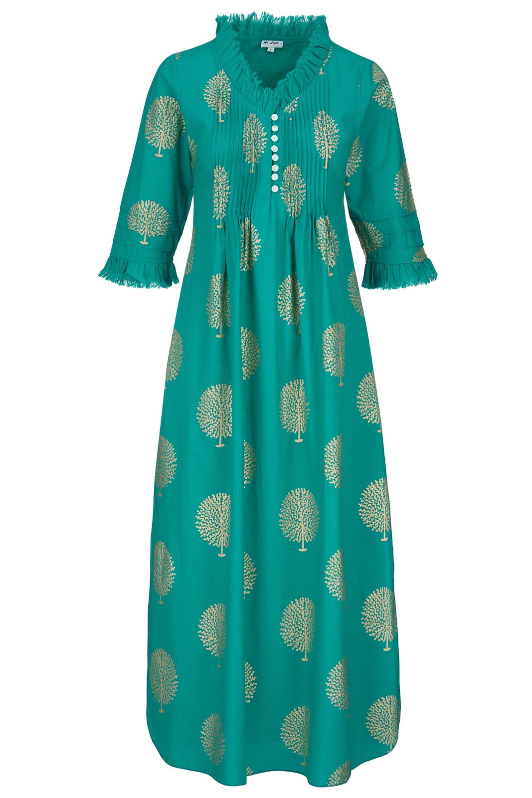Cotton Annabel Maxi Dress In Peacock & Gold