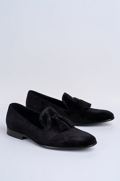 Alessandro Velvet Tassel Loafers – Jet Black