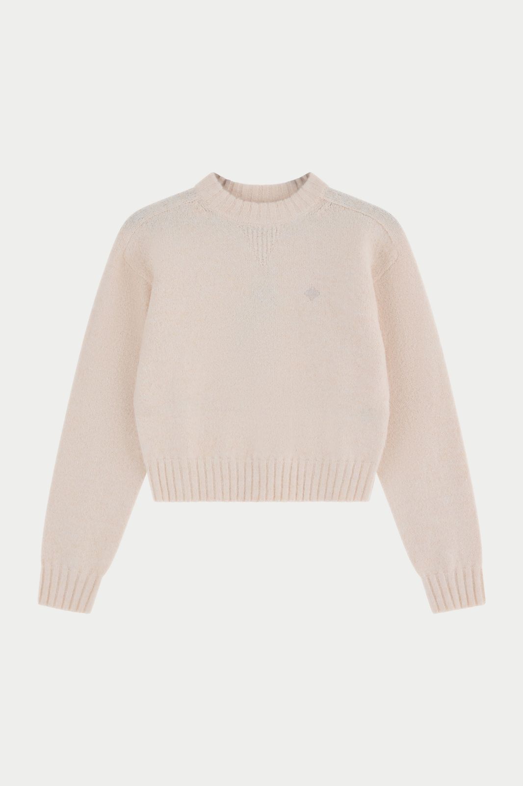 EMBLEM EMBROIDERED KNITTED CREW - BUTTERMILK