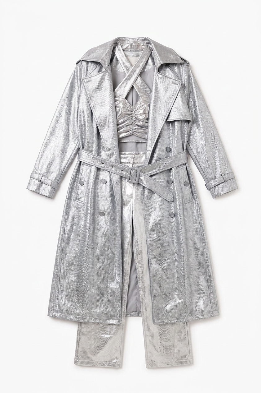 Vivienne Silver Animal Metallic Trench Coat