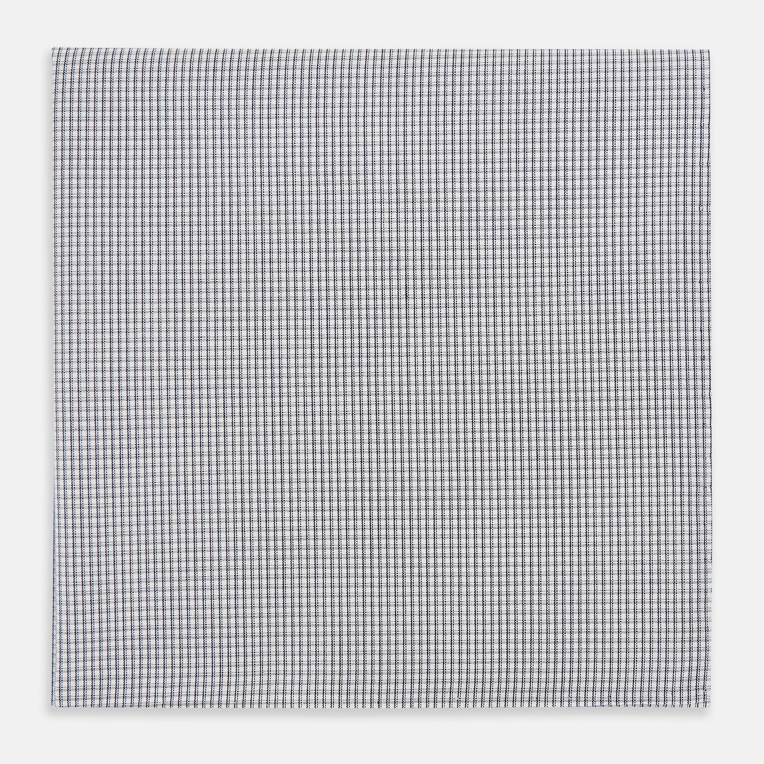 Navy Blue Shadow Grid Check Hand-Rolled Handkerchief