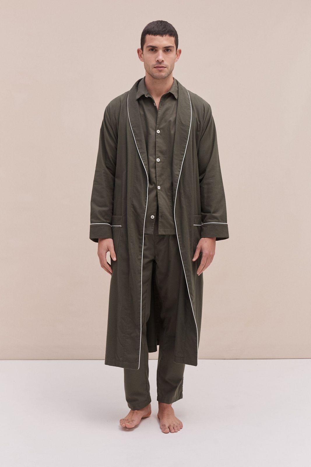 Men’s Robe Brushed Cotton Khaki