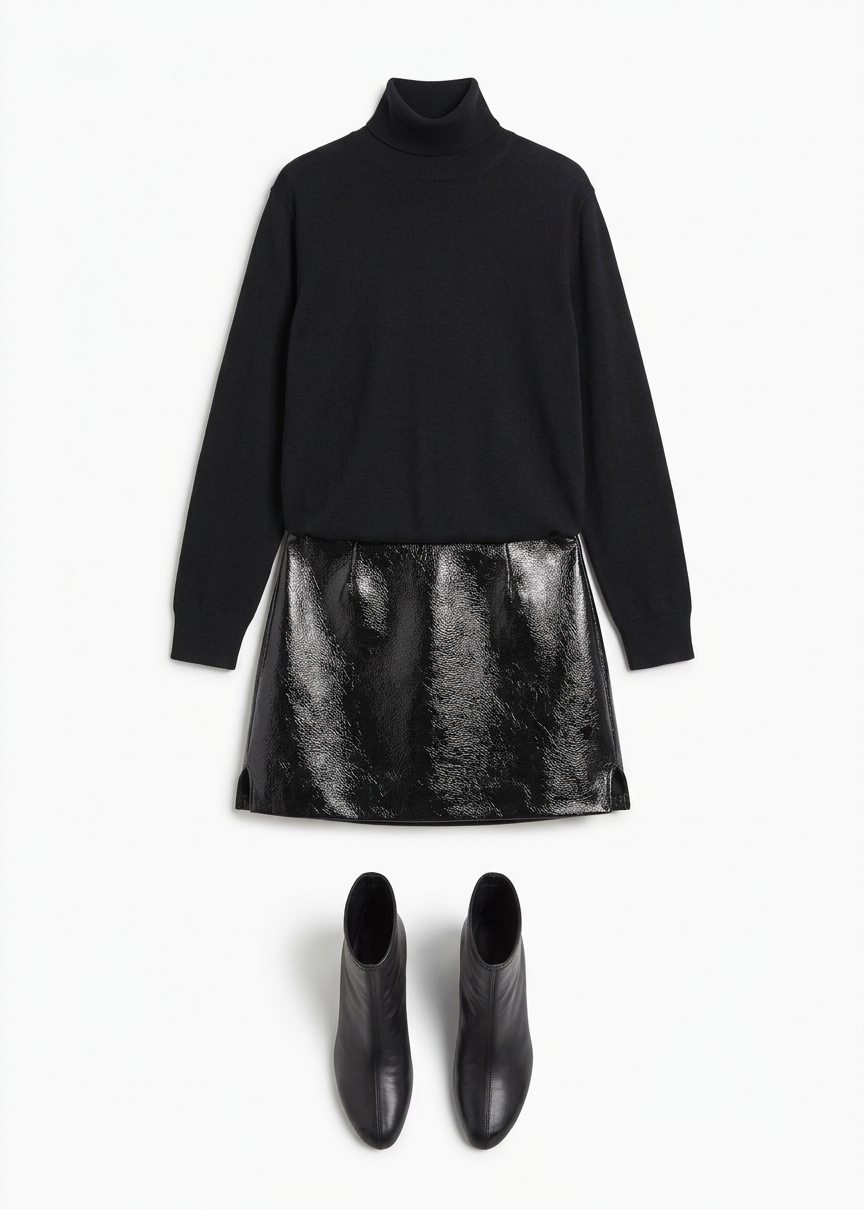 Mary Crackled Faux Leather Mini Skirt - Black