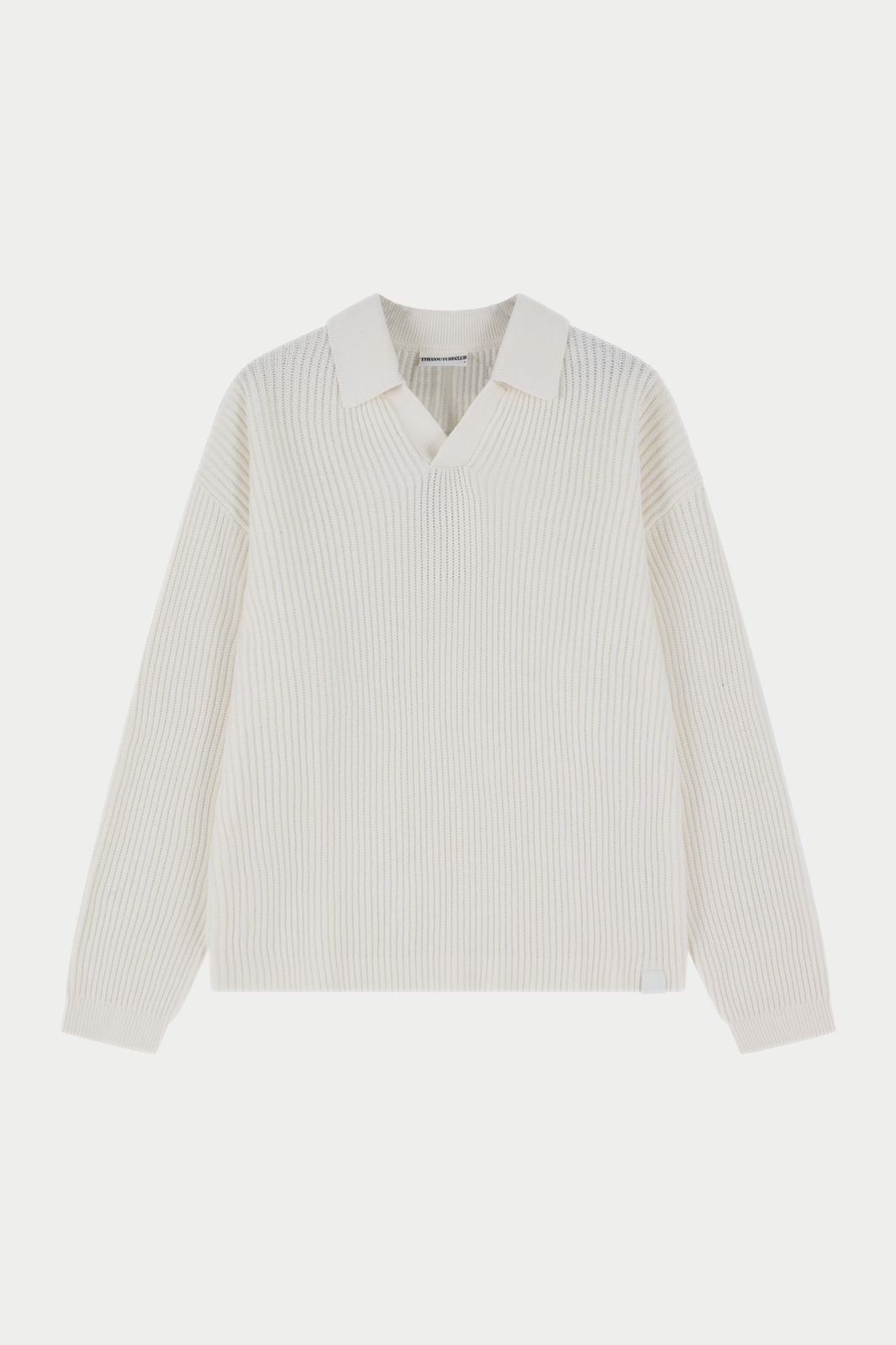 HEAVY WASHED RIB KNIT POLO - OFF WHITE