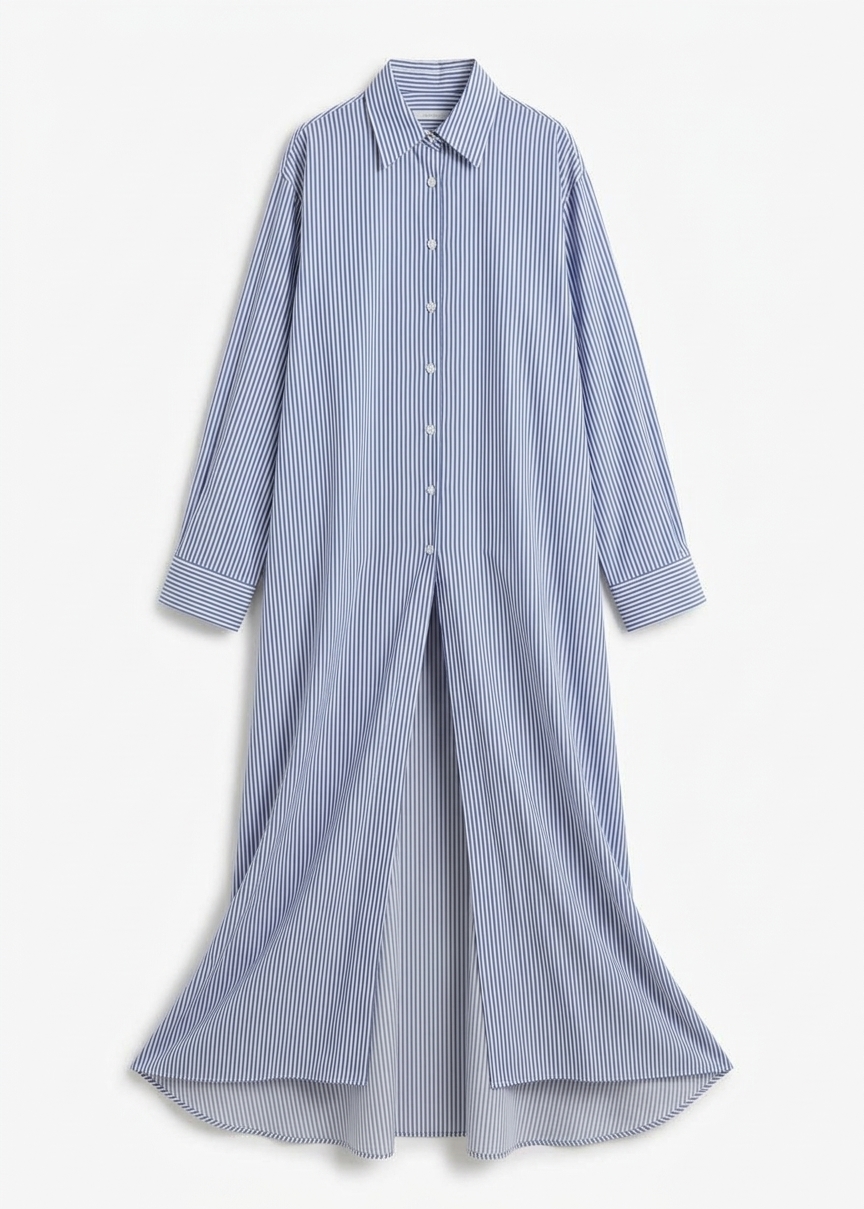 Avery Fluid Shirt Dress - White/blue Stripe