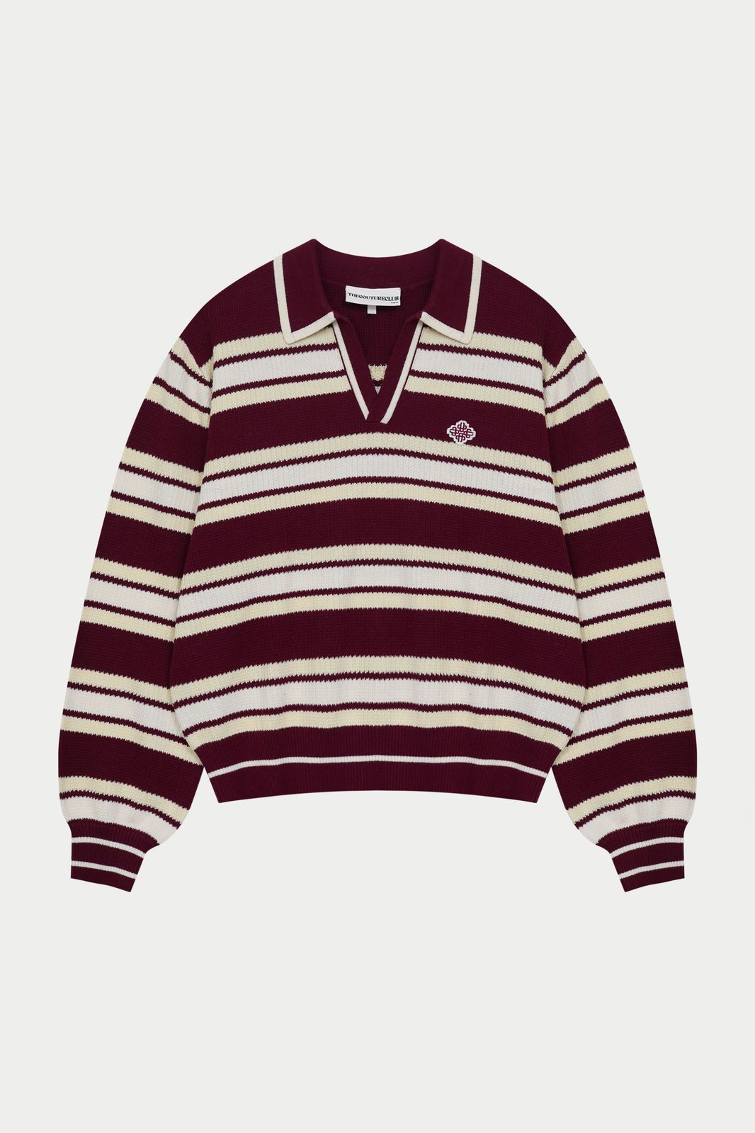 STRIPE KNITTED POLO SWEATSHIRT - BURGUNDY