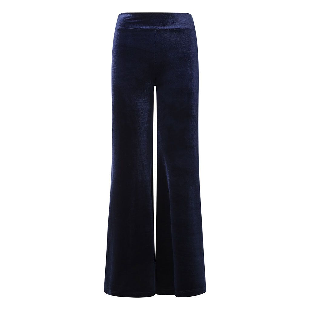 Navy Velvet Wide Flare Trousers