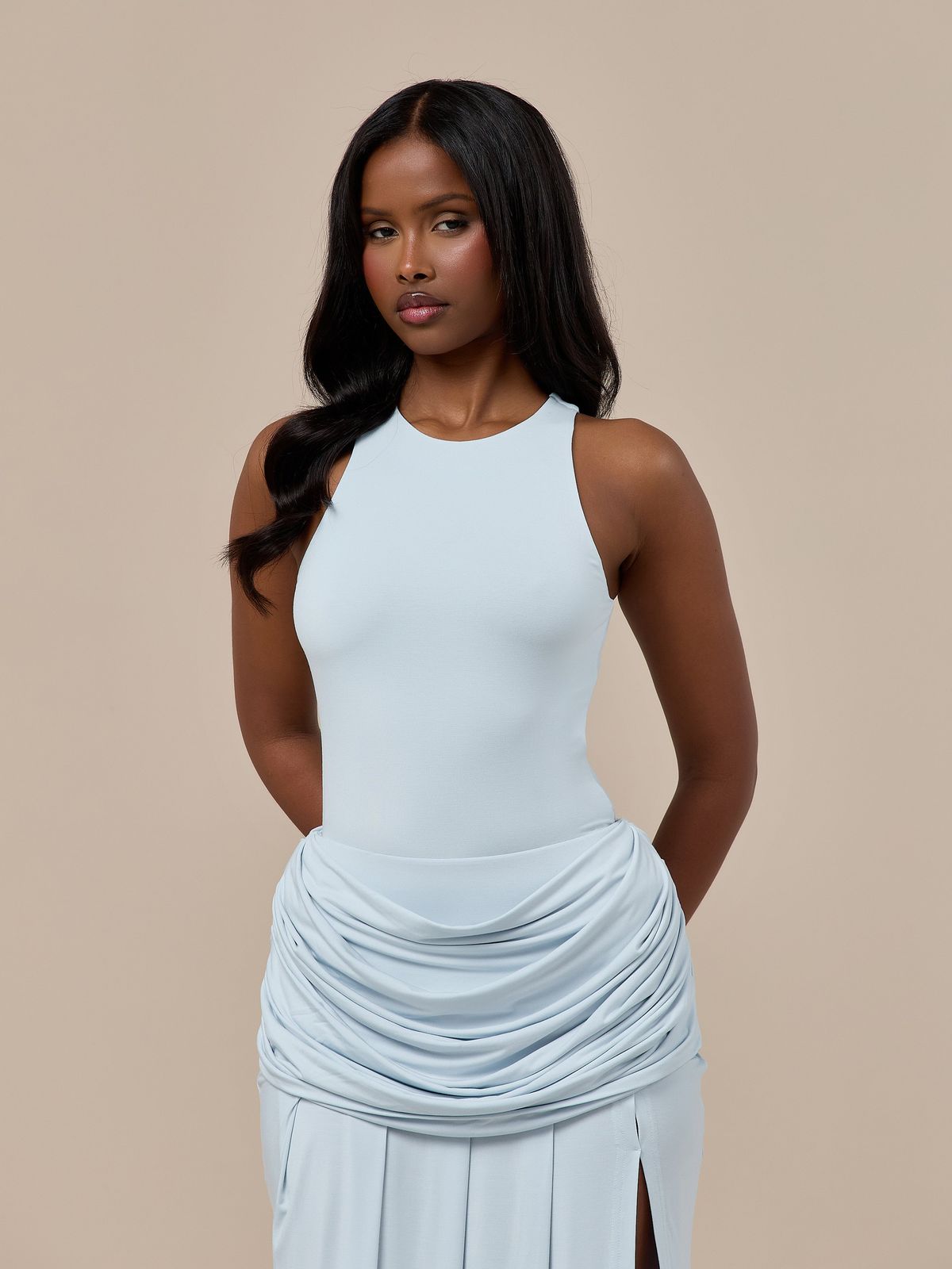 ATHENA CREW NECK RACER JERSEY BODYSUIT | BABY BLUE