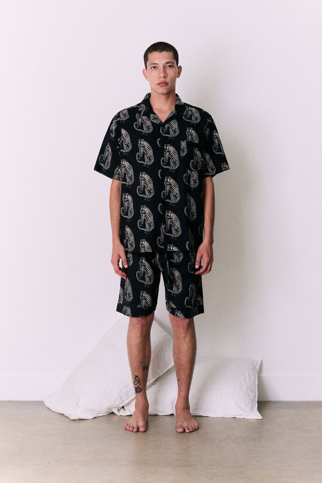 Men’s Cuban Pyjama Set Sansindo Print Black/Cream