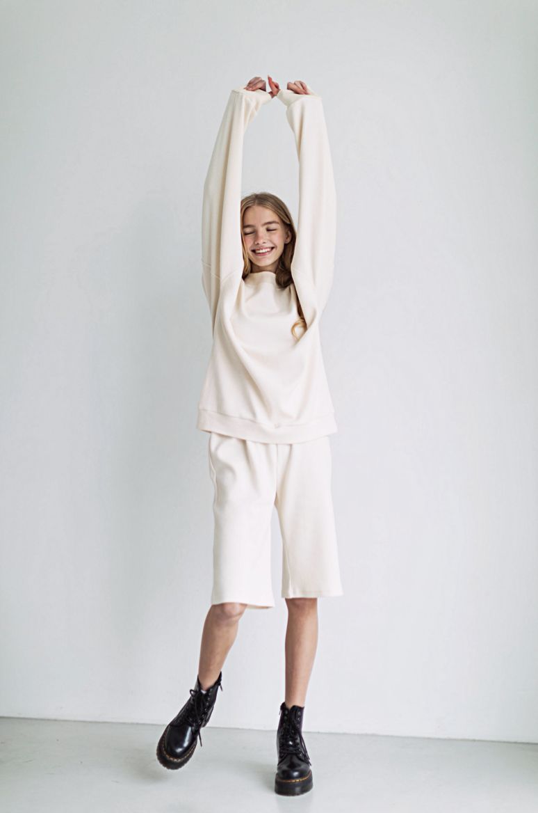 Organic Cotton Jacquard Sweatshirt | Cream