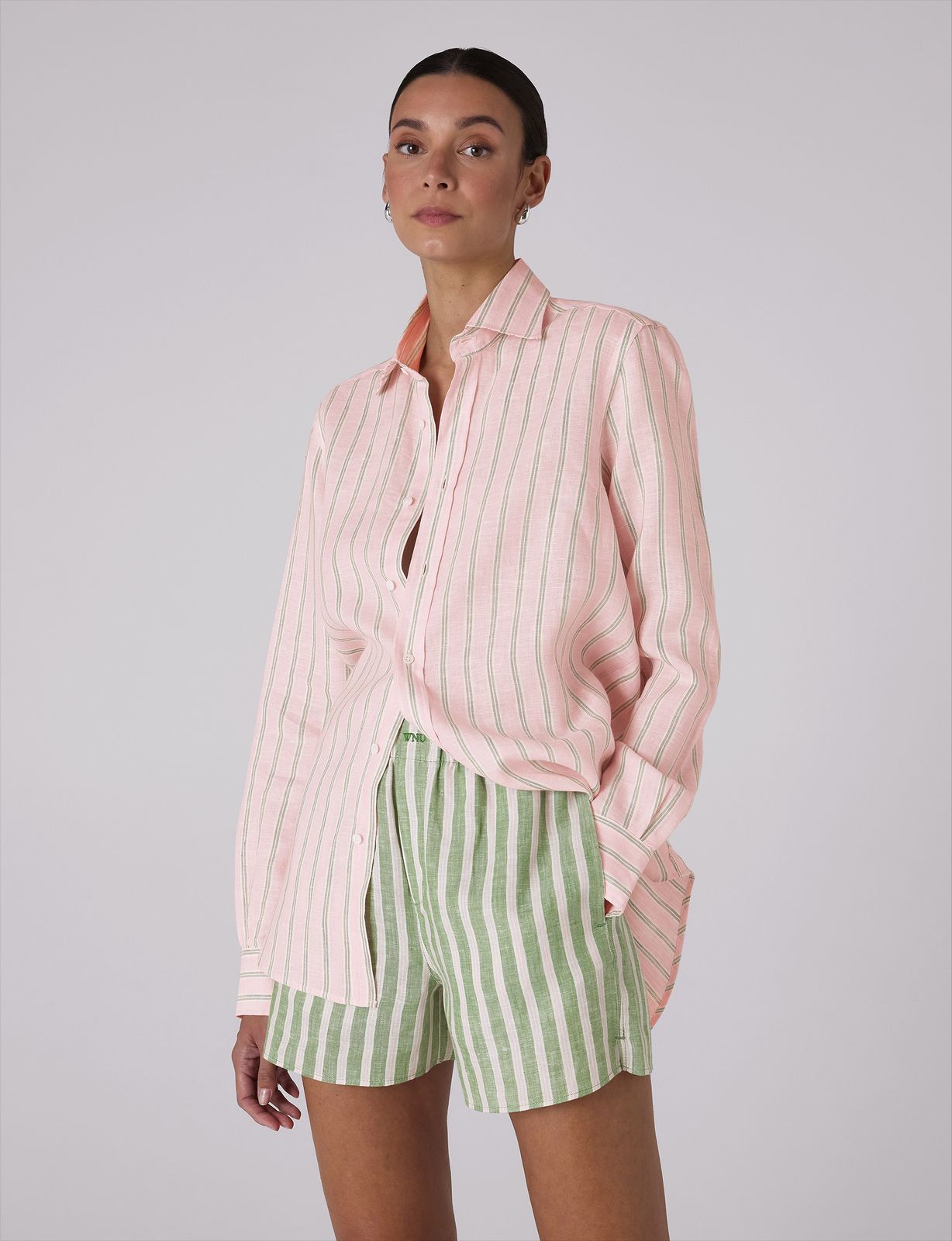 The Set: Linen Pink and Green Stripe Shirt & Boxer
