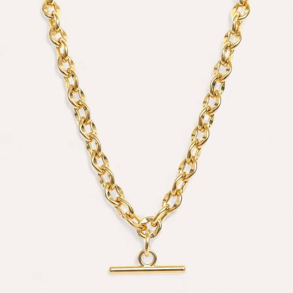 Padlock Chain Necklace | T-Bar with Gold hardware