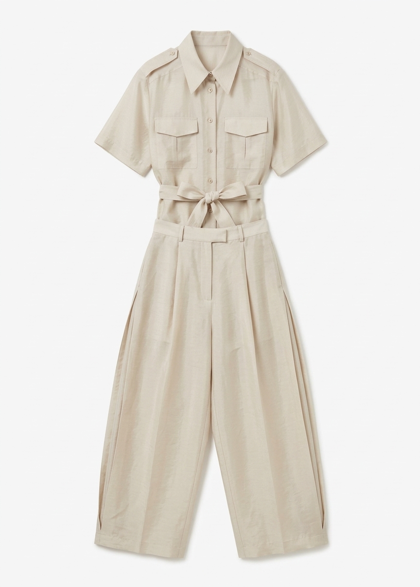 Aduna Satin Pleated Trousers - Light Beige
