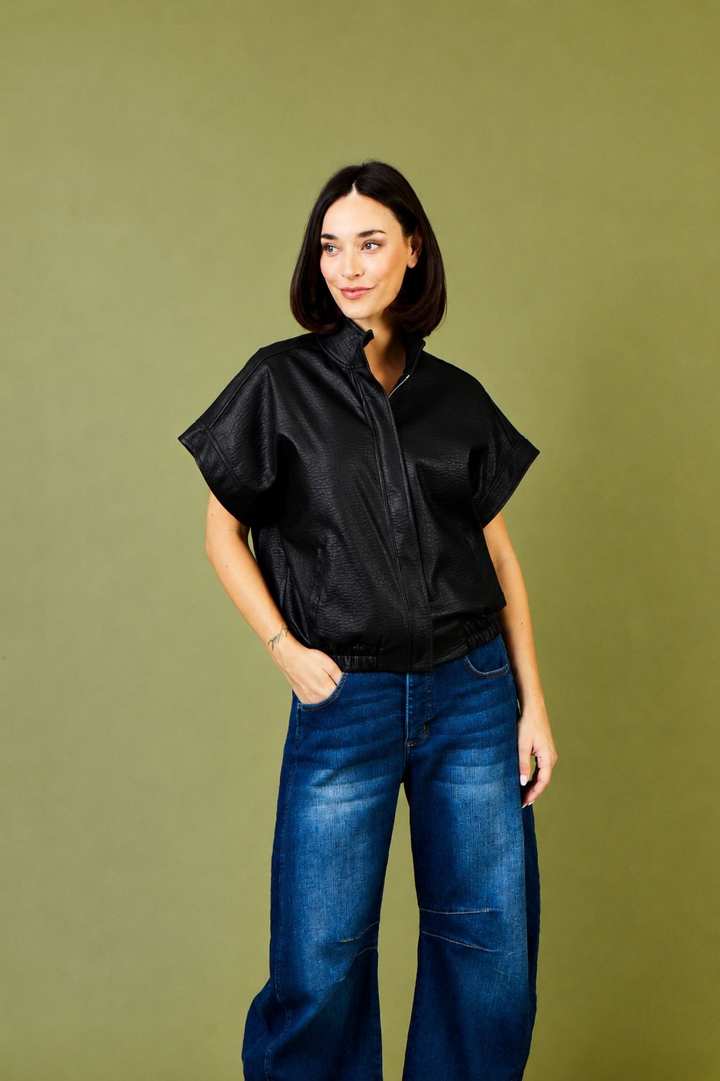 Ivy Faux Leather Short Sleeve Jacket