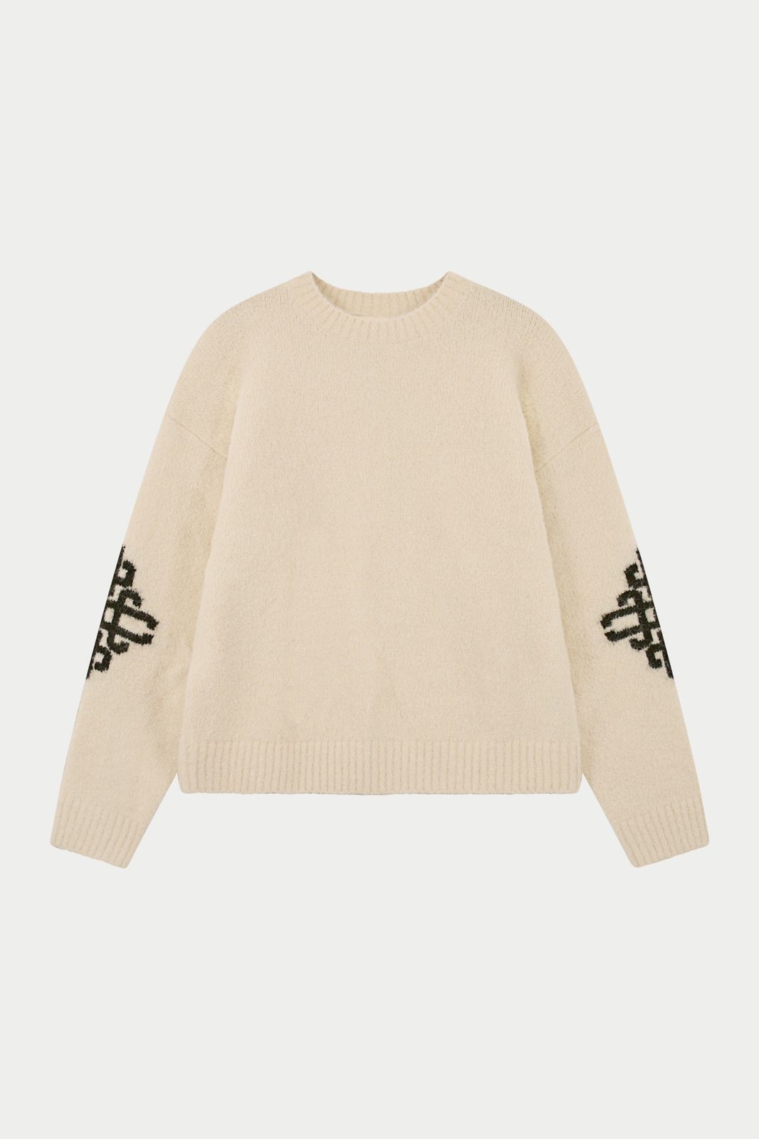 BRUSHED EMBLEM SLEEVE KNITTED CREW - OFF WHITE