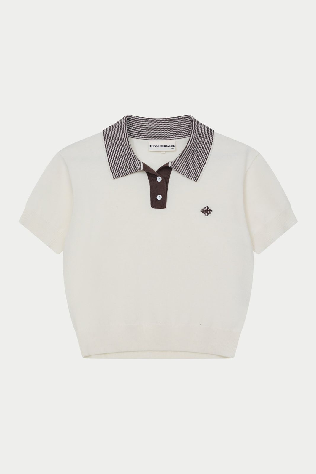 KNITTED COLLAR POLO TOP - CREAM