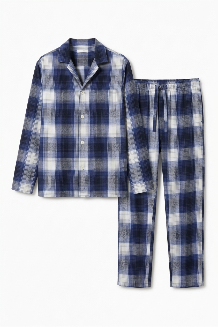 Checked Flannel Pajama Set Gift Box - Marine