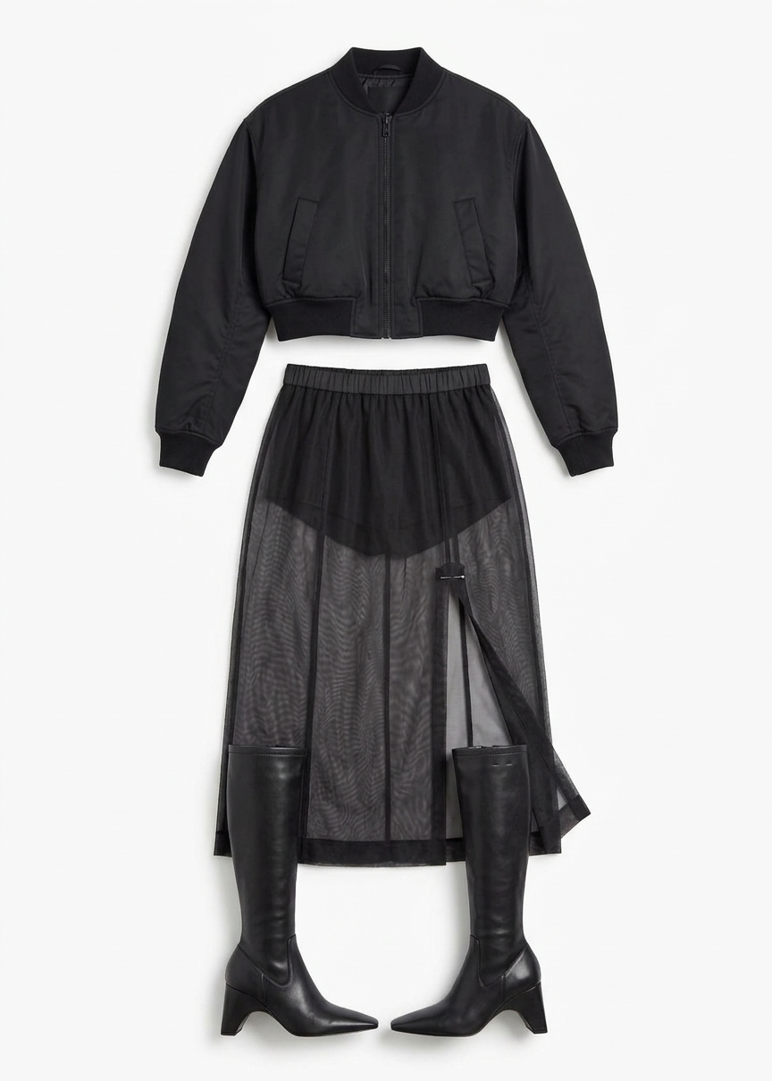 Peri Sheer Midi Skirt - Black