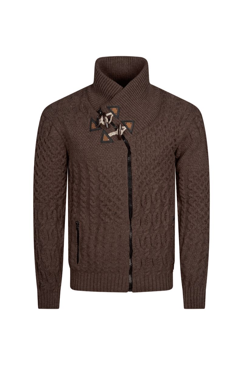 Torino Cross-Collar Knit Jacket - Espresso Brown