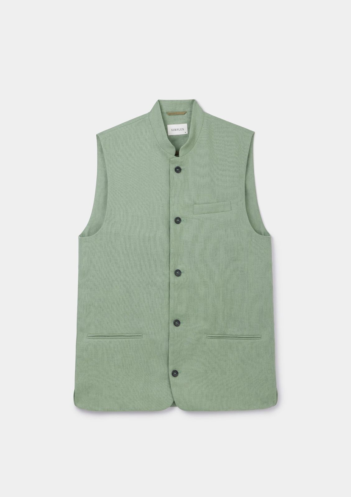 Ash Green Linen Nehru Waistcoat
