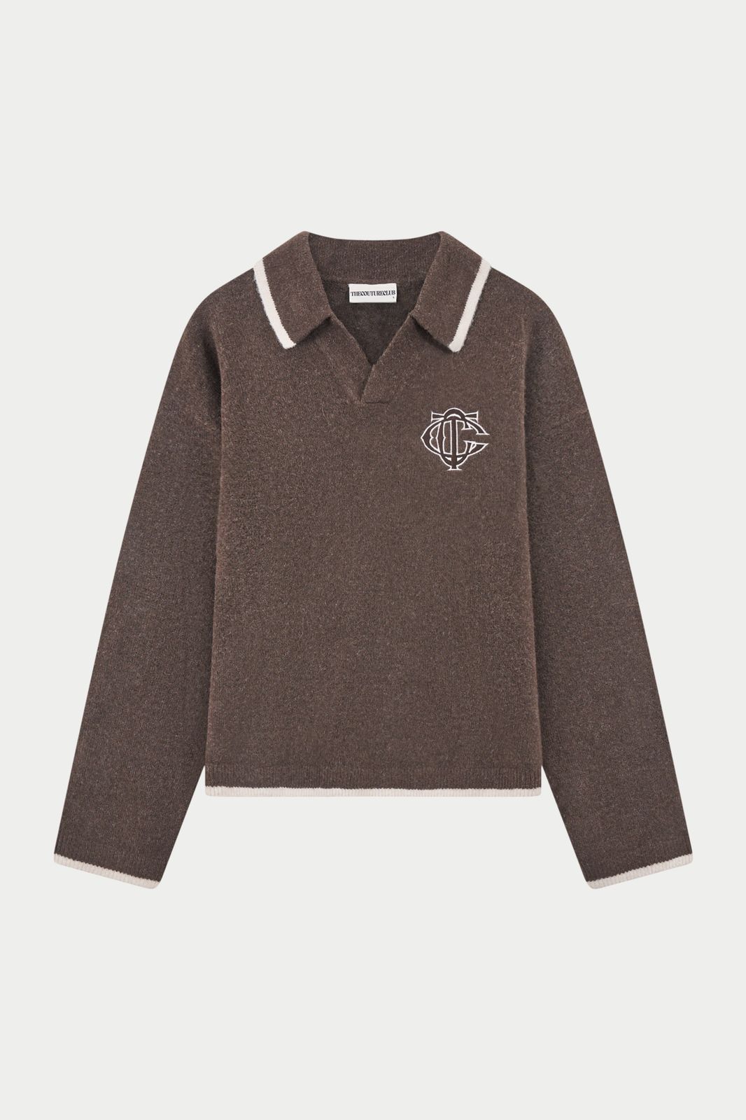 MONOGRAM KNITTED POLO TOP - BROWN