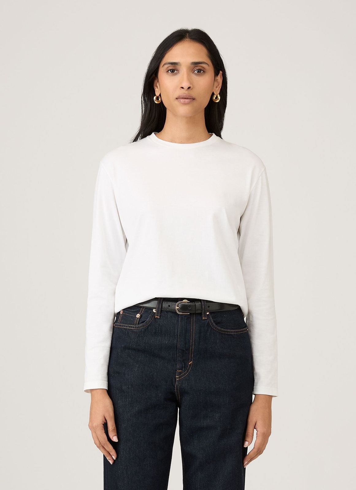 Women's Long Sleeve Boy Fit T Shirt in White