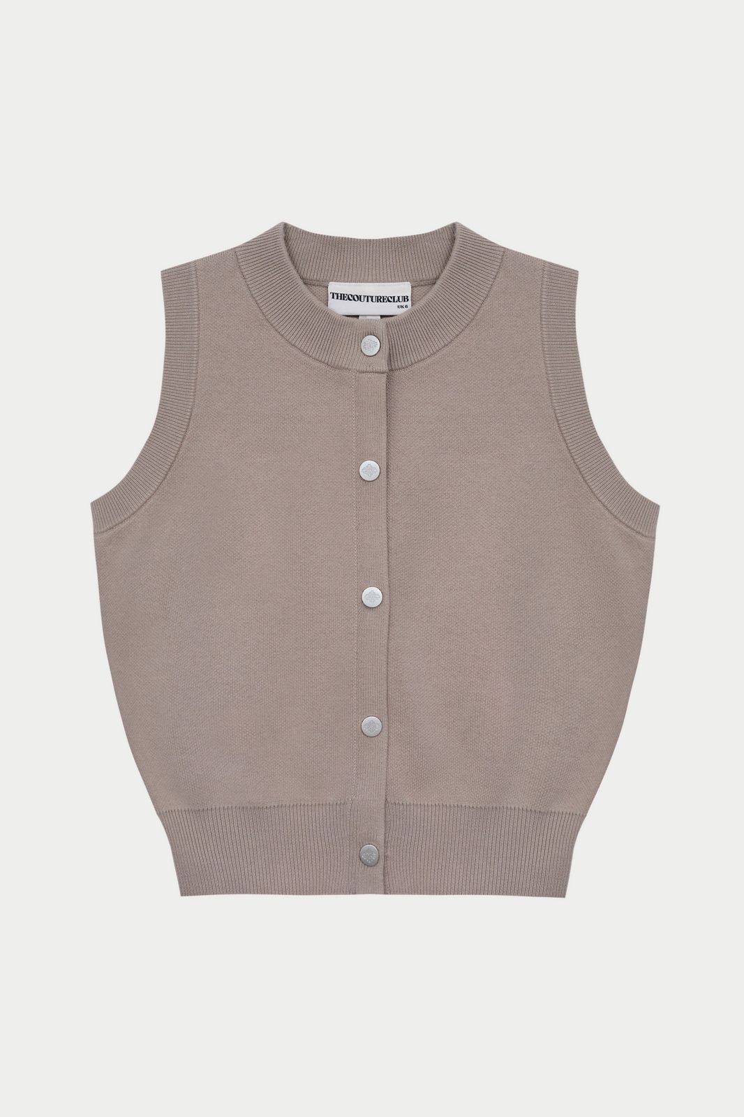 KNIT BUTTON THROUGH TOP - BEIGE