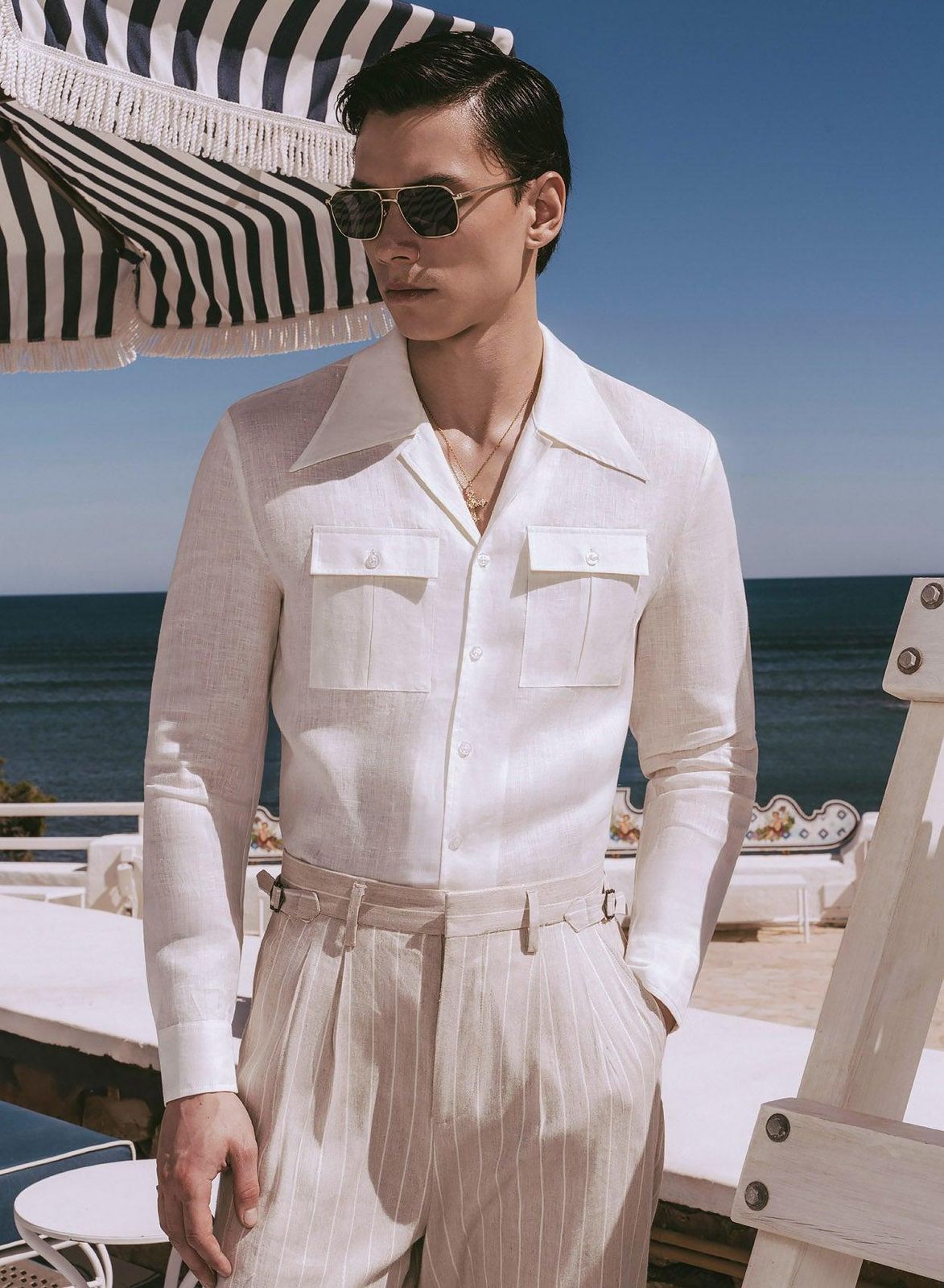 Off-White Linen Long Sleeve Cuban Collar Shirt