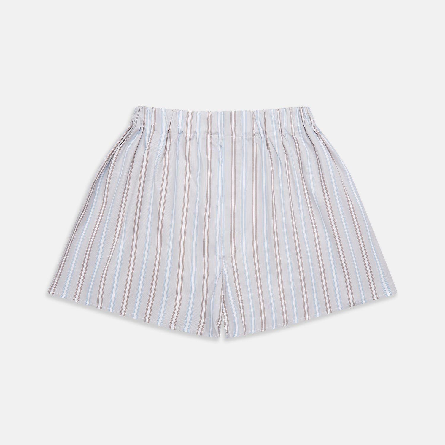 Beige and Light Blue Multi Stripe Cotton Godfrey Boxer Shorts