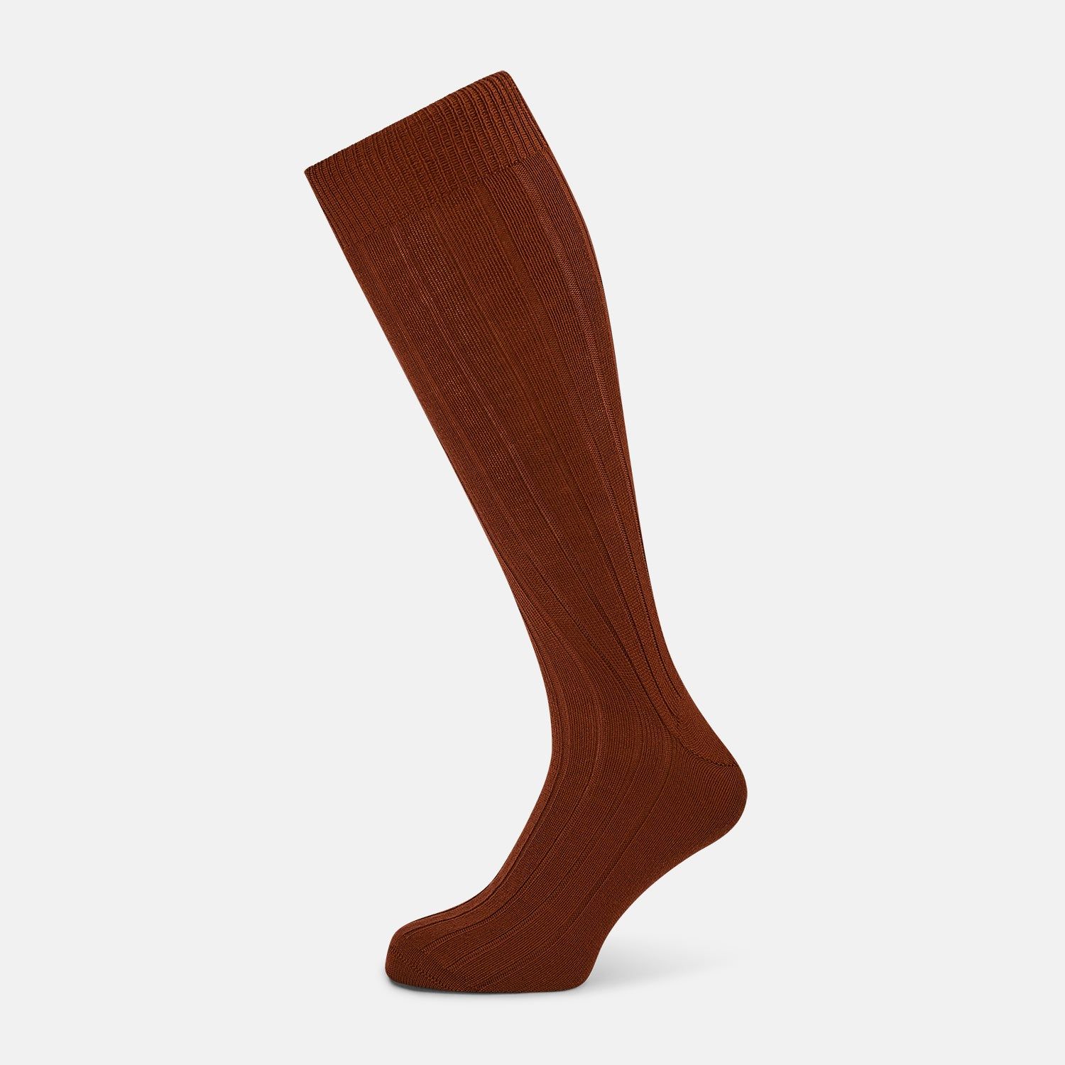 Rust Ribbed Wool Long Socks
