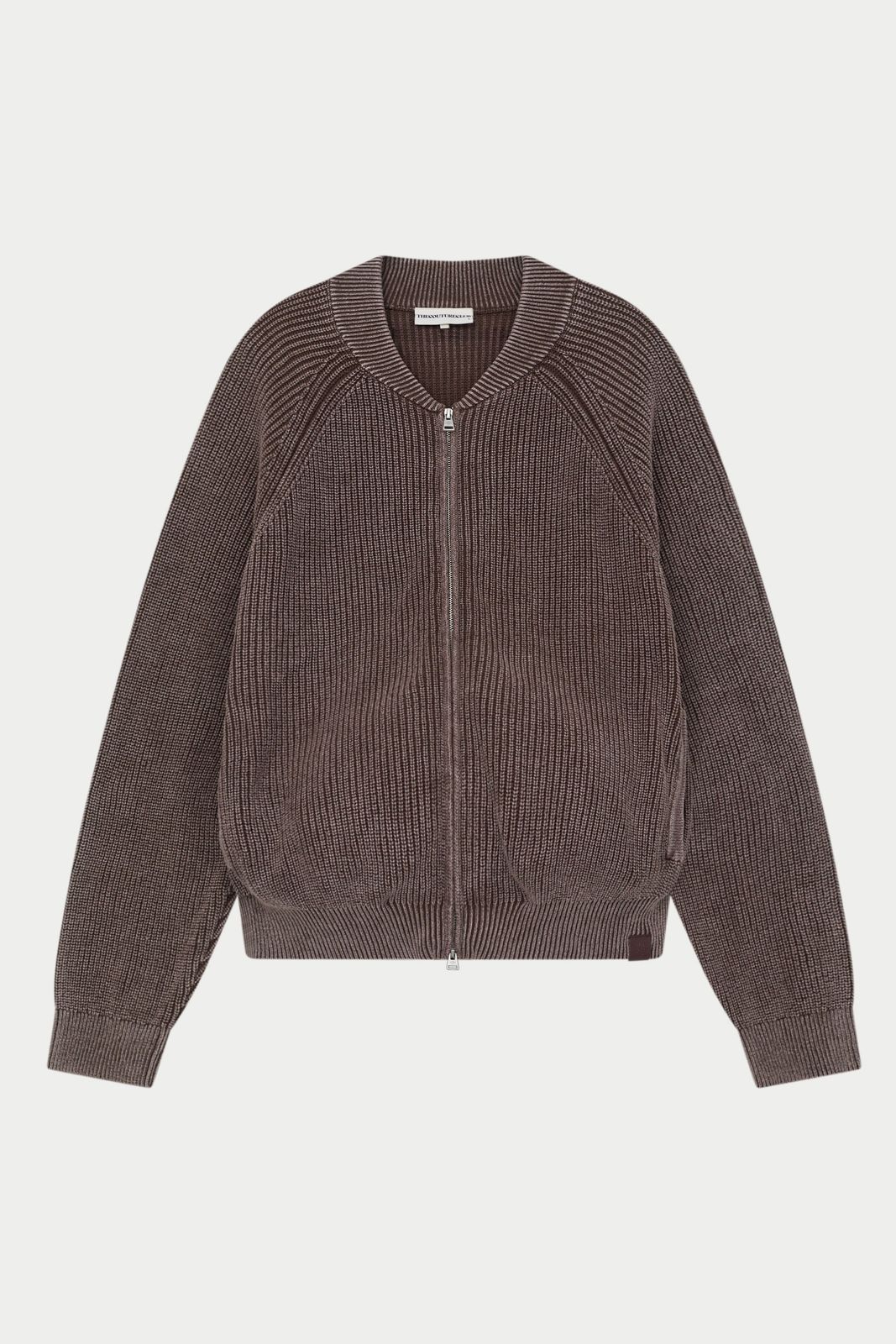 HEAVY WASHED RIB KNIT BOMBER - BROWN
