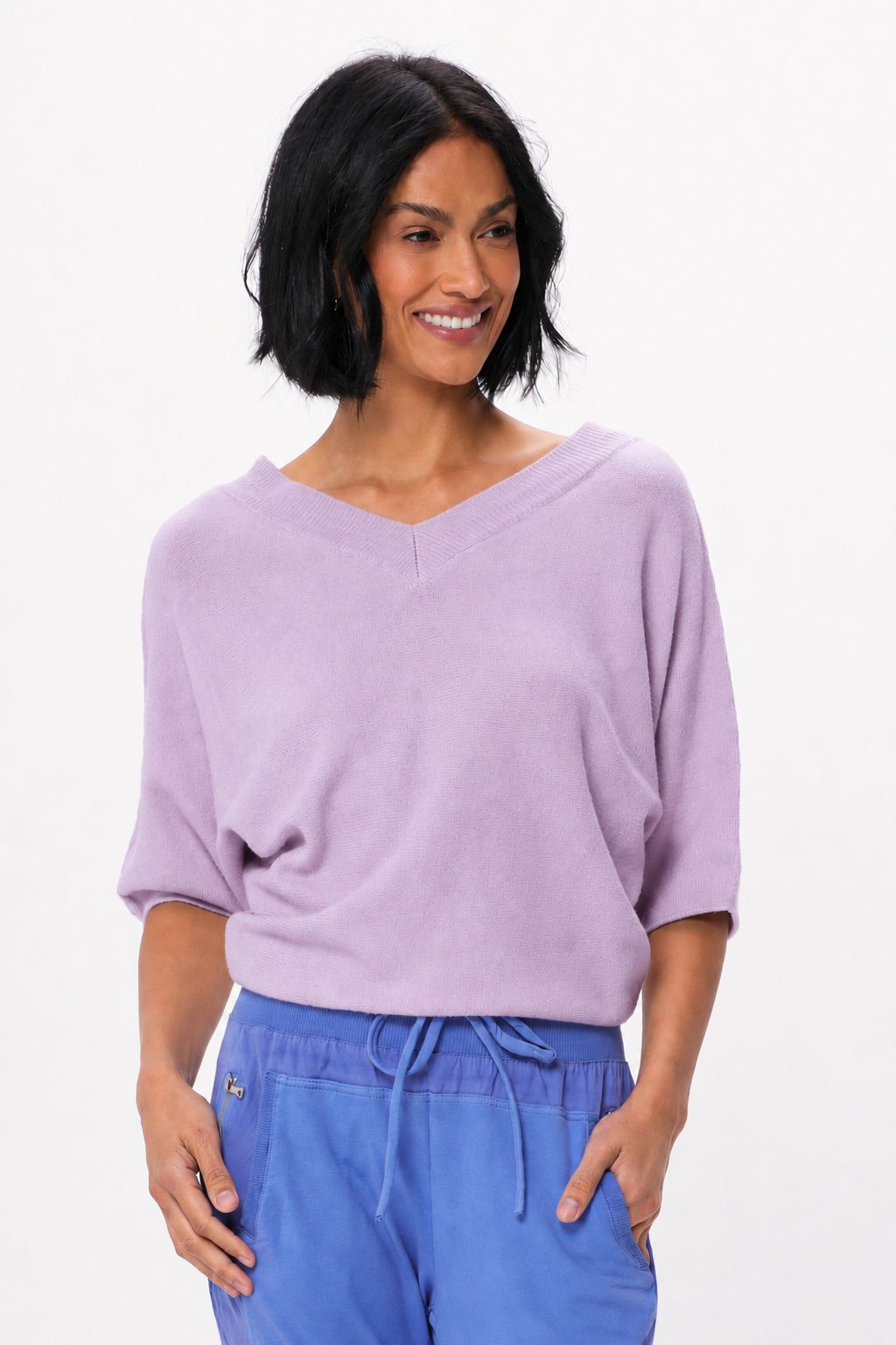 Lenny Double V Neck Batwing Soft Knit Sweater