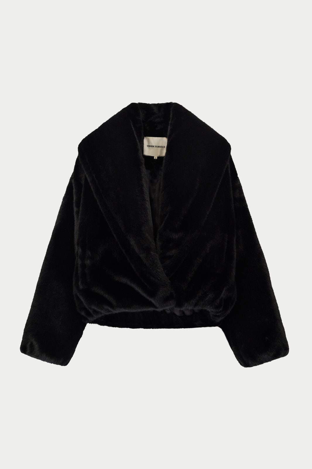 OVERSIZED COLLAR FAUX FUR PUFFER COAT - BLACK