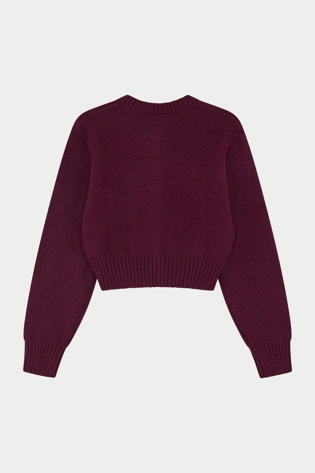 EMBLEM EMBROIDERED KNIT CROP CARDIGAN - PLUM