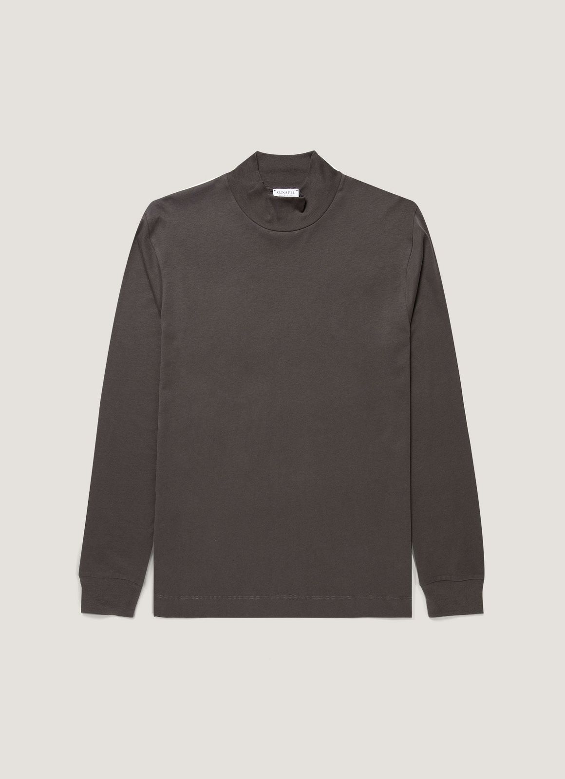 Men's Long Sleeve Brushed Cotton Mock Neck T-shirt in Anthracite