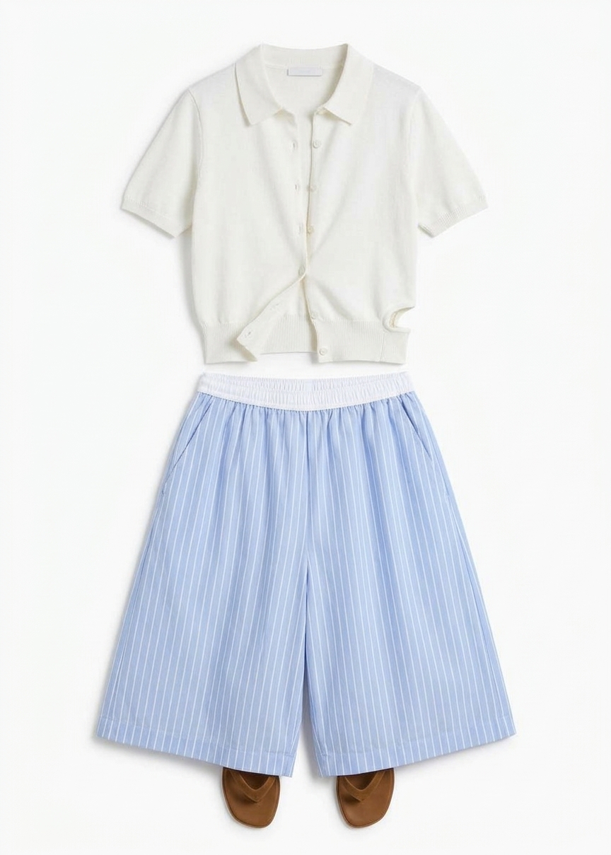 Elyn Cotton Bermuda Shorts - Blue/white Stripe