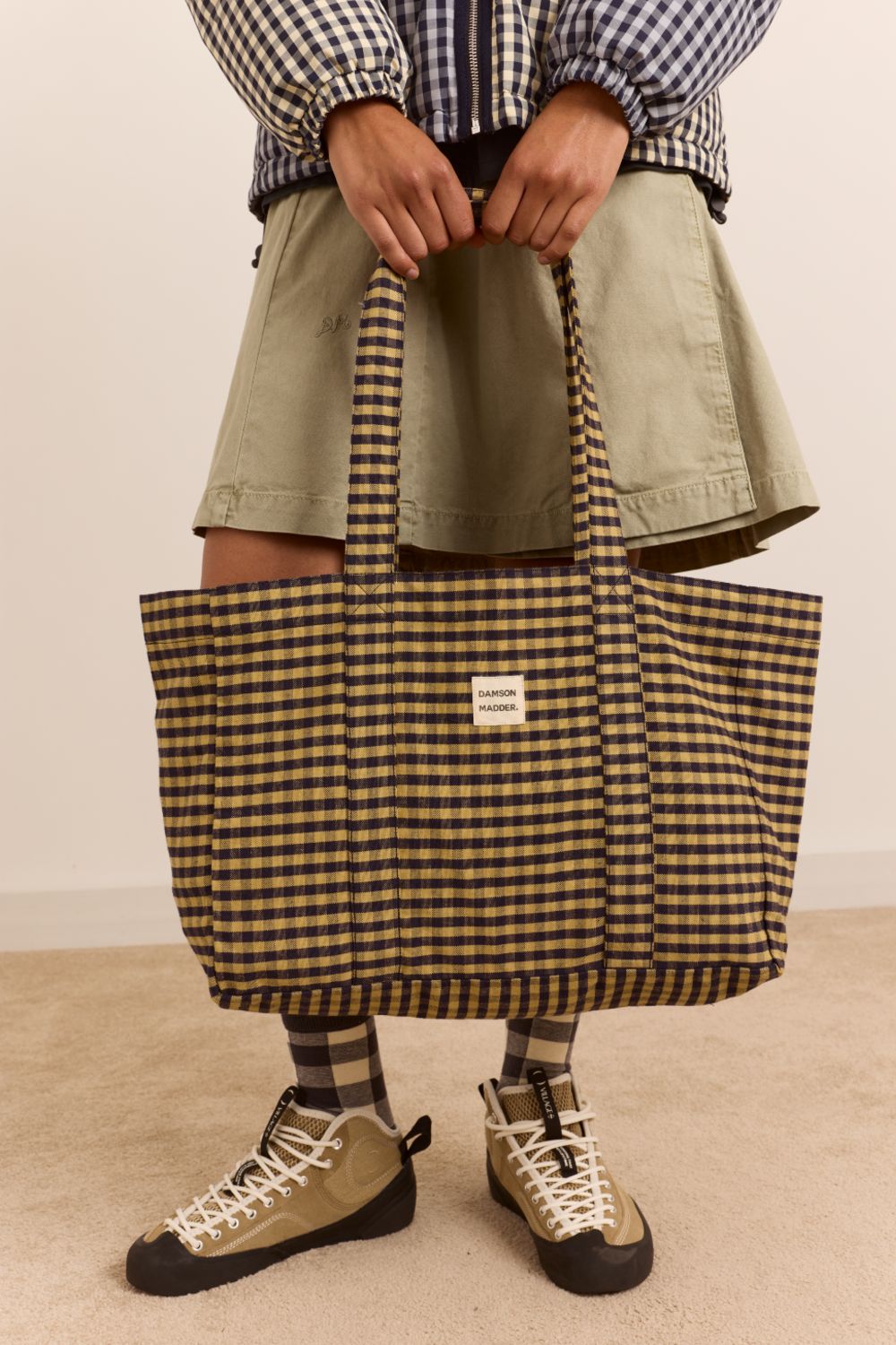 Tote Bag - Tan/Navy Gingham