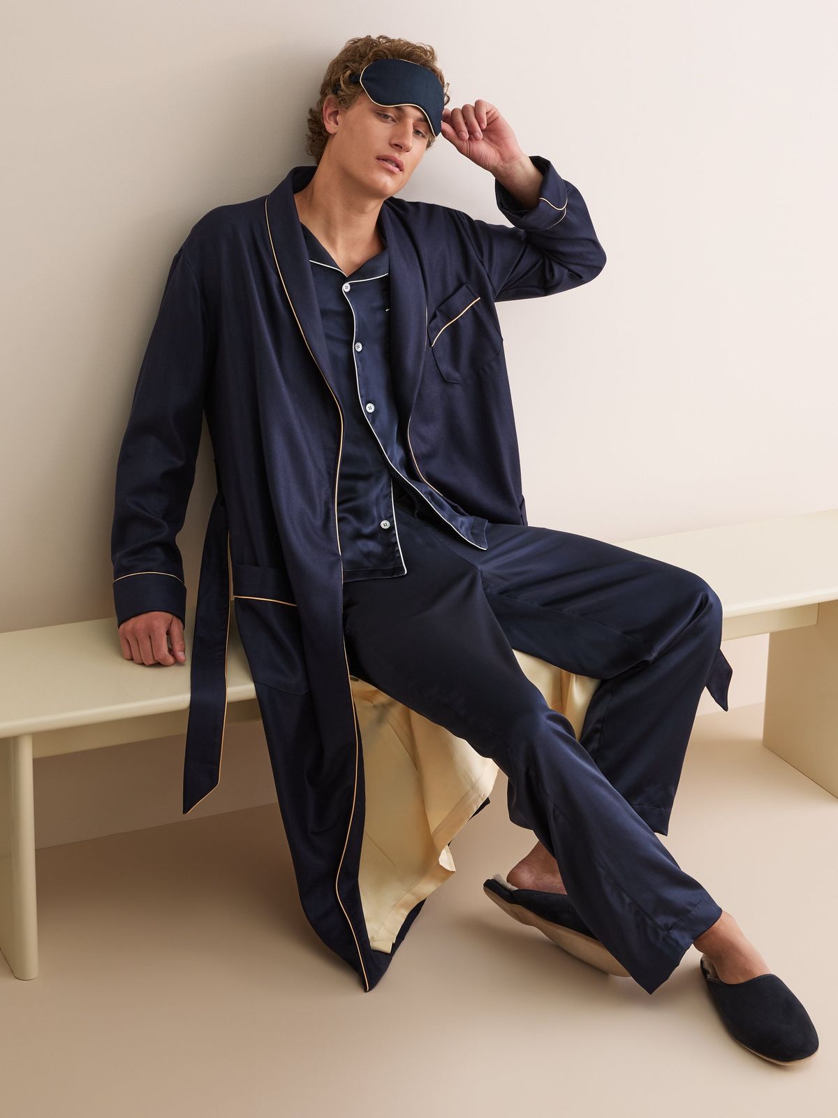 Duke Cashmere Eye Mask Navy Blue