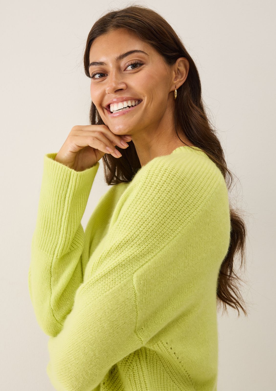 Ribbed Detail Lofty Crew Sweatshirt in Lime Green